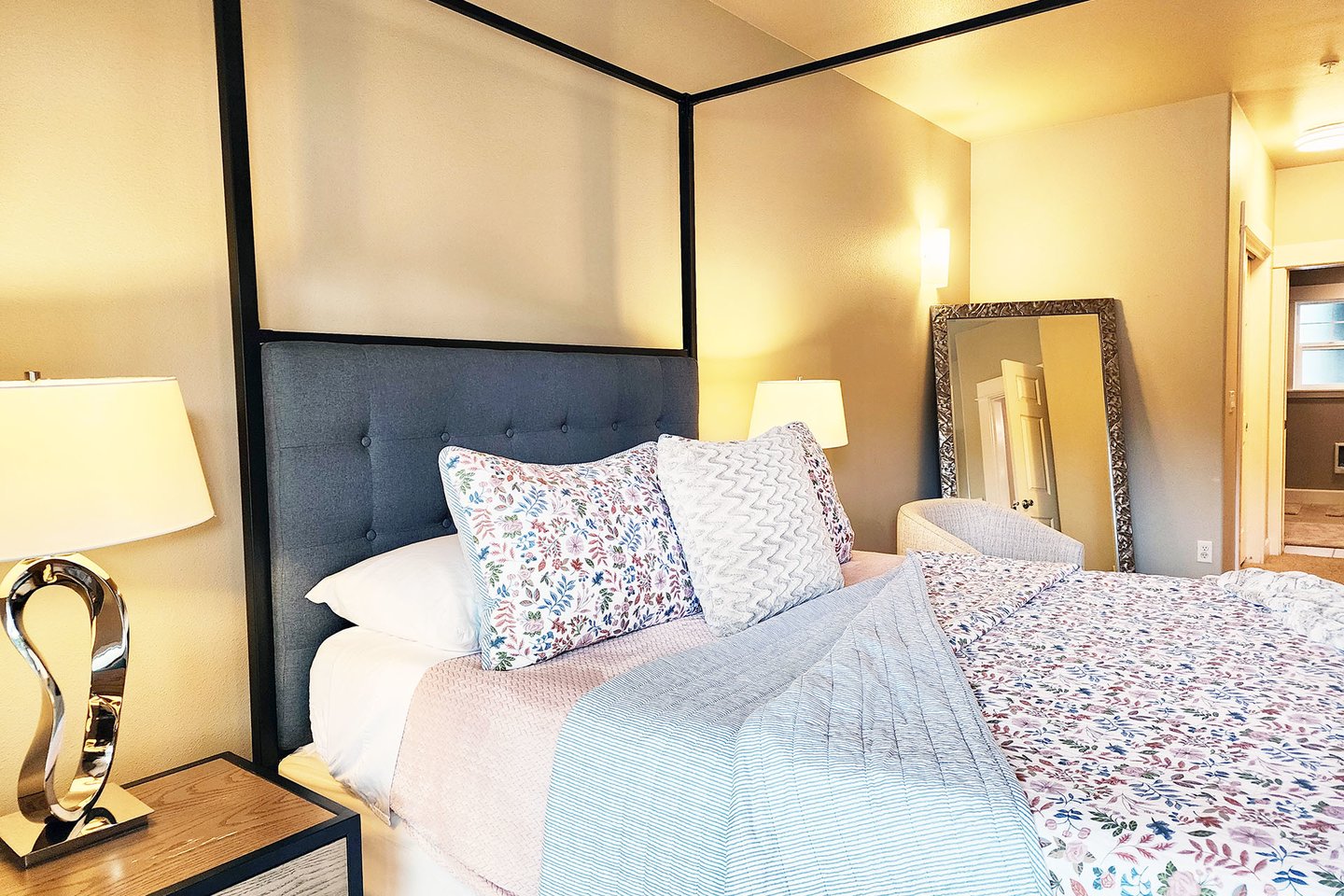 Enjoy the river views while relaxing in bed.
