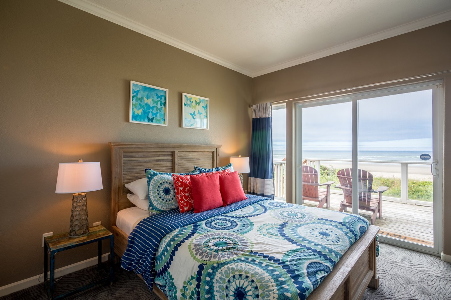 Beautiful bedroom with sliding glass door to an impressive view.