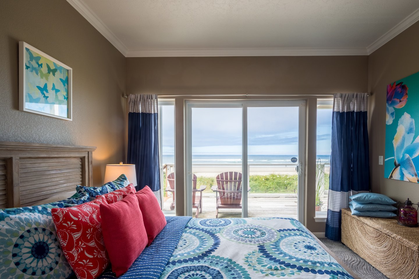Cozy queen with wonderful access to the exterior deck.