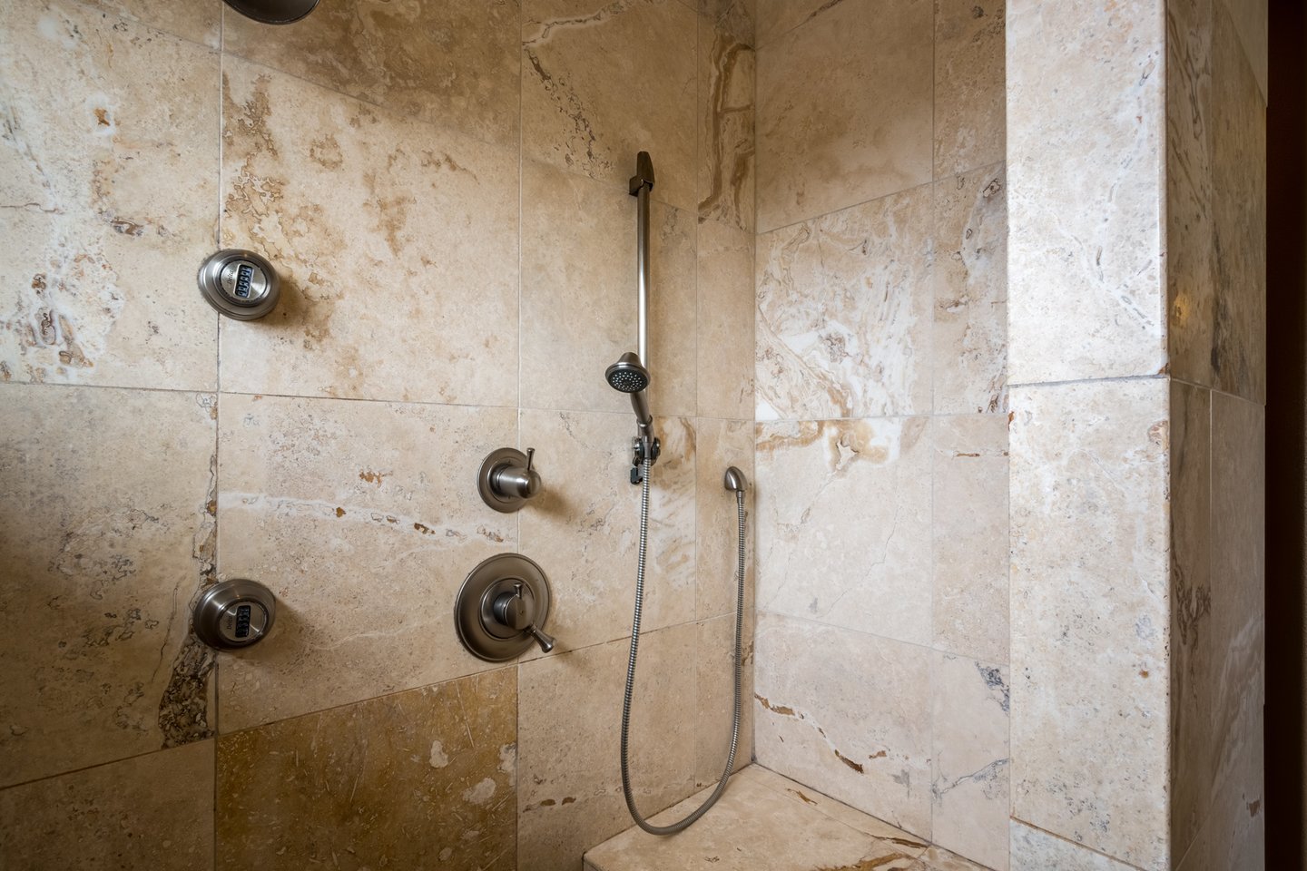 Beautiful marble shower for your pleasure.