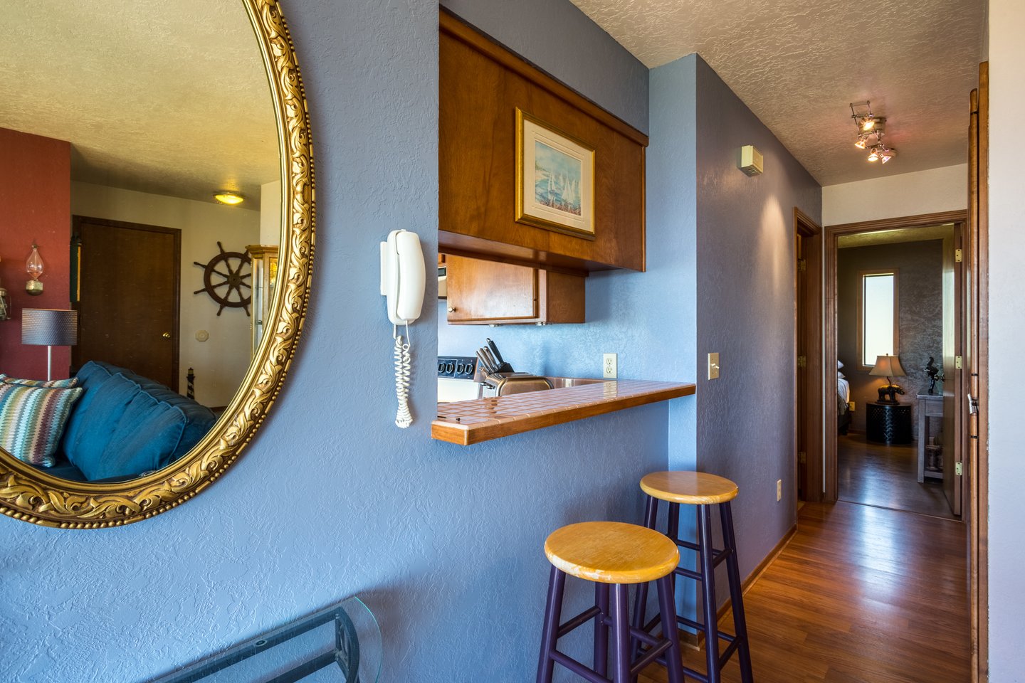 The hallway leads to the two bedrooms.
