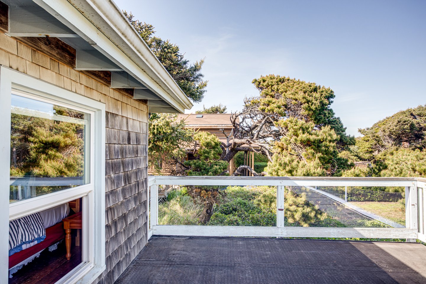 The deck off of the loft faces east for some afternoon shade.