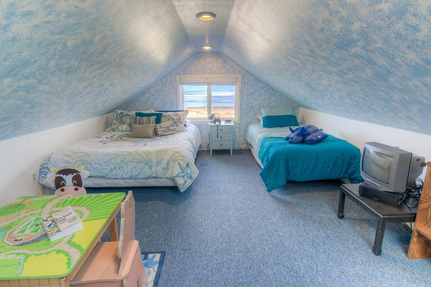 Three twins in the loft.
