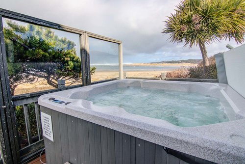 Sheltered hot tub.