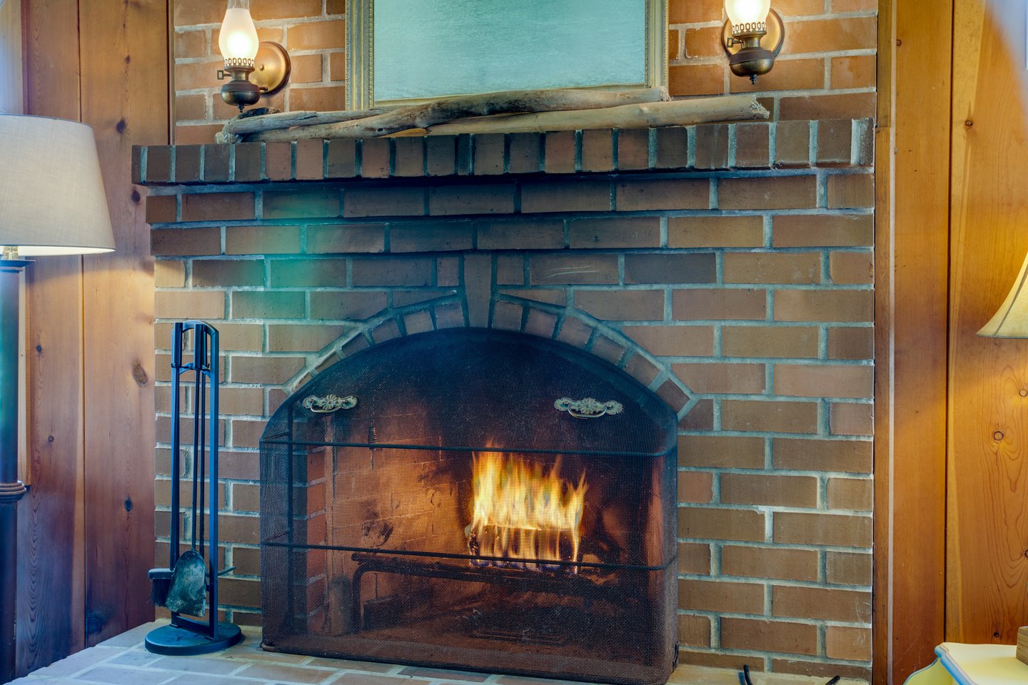 Cozy up to a fire in the coastal living room.
