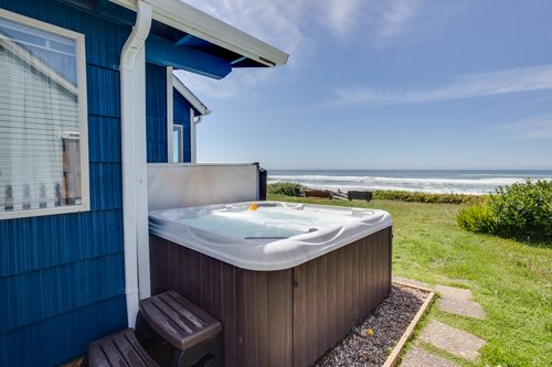 Relax in the hot tub with an amazing view.
