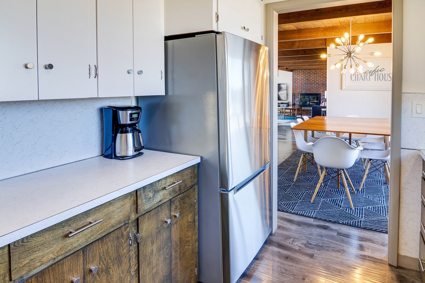 The kitchen has plenty of storage and fridge space for your meal preparations.