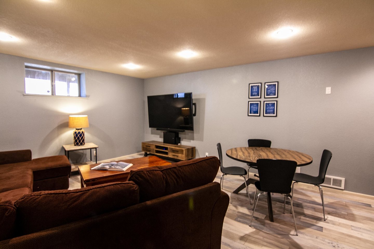 The media/game room has a huge flat-screen HD TV, and Queen sleeper