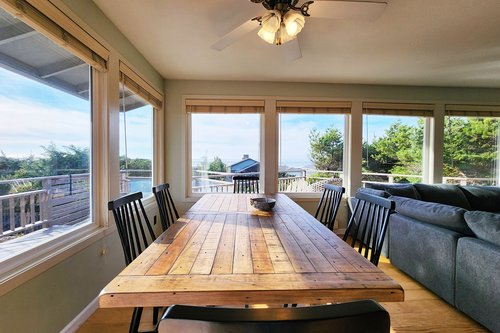 Enjoy family meals at this large dining table.