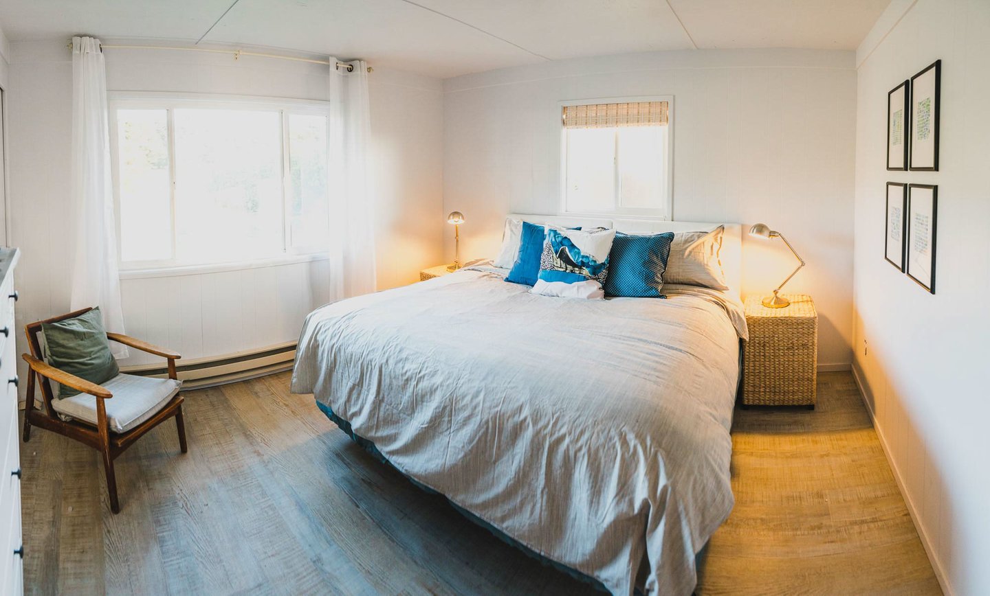 King bed with comfortable and cozy bedding.