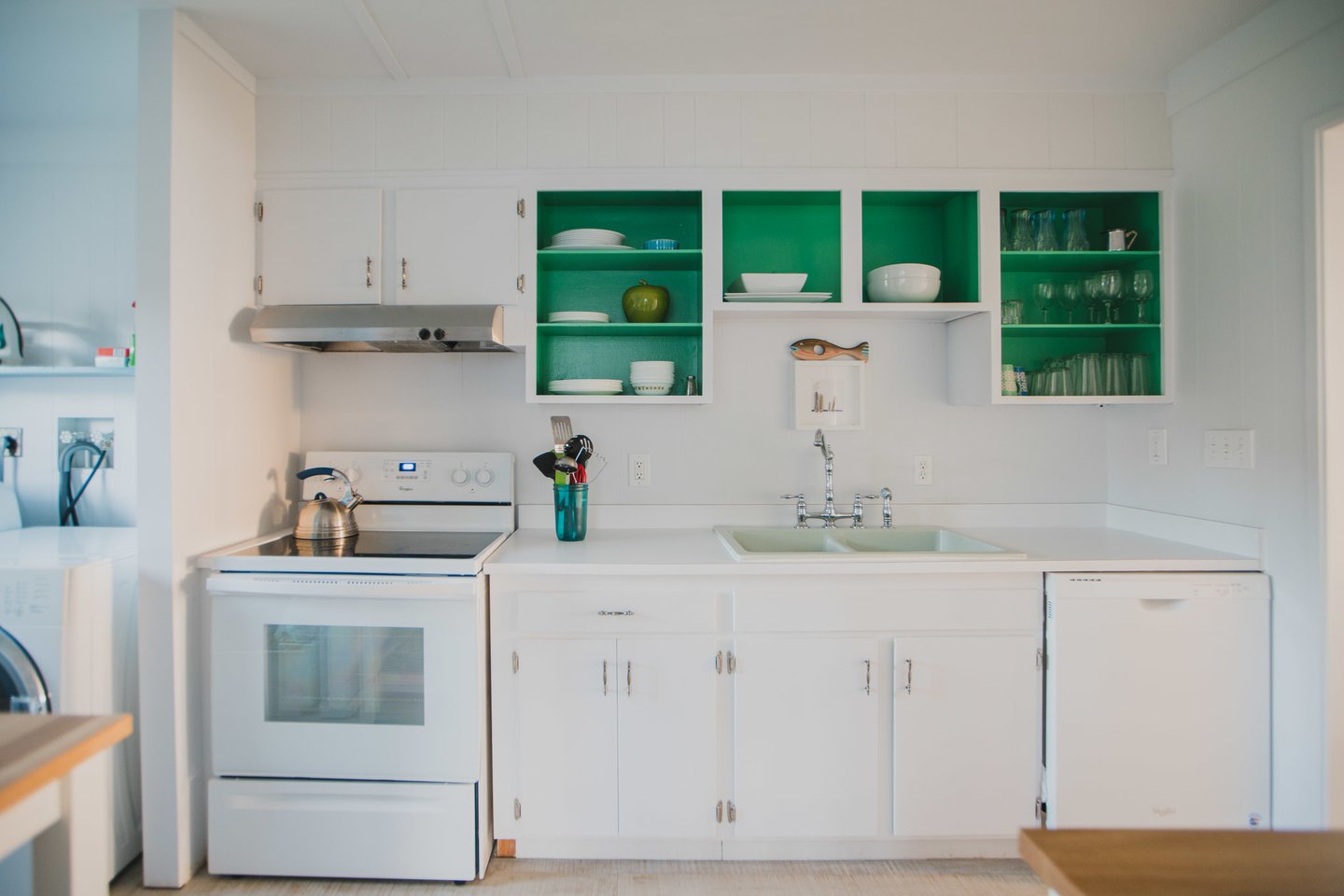 Pop of color gives this kitchen a playful touch.