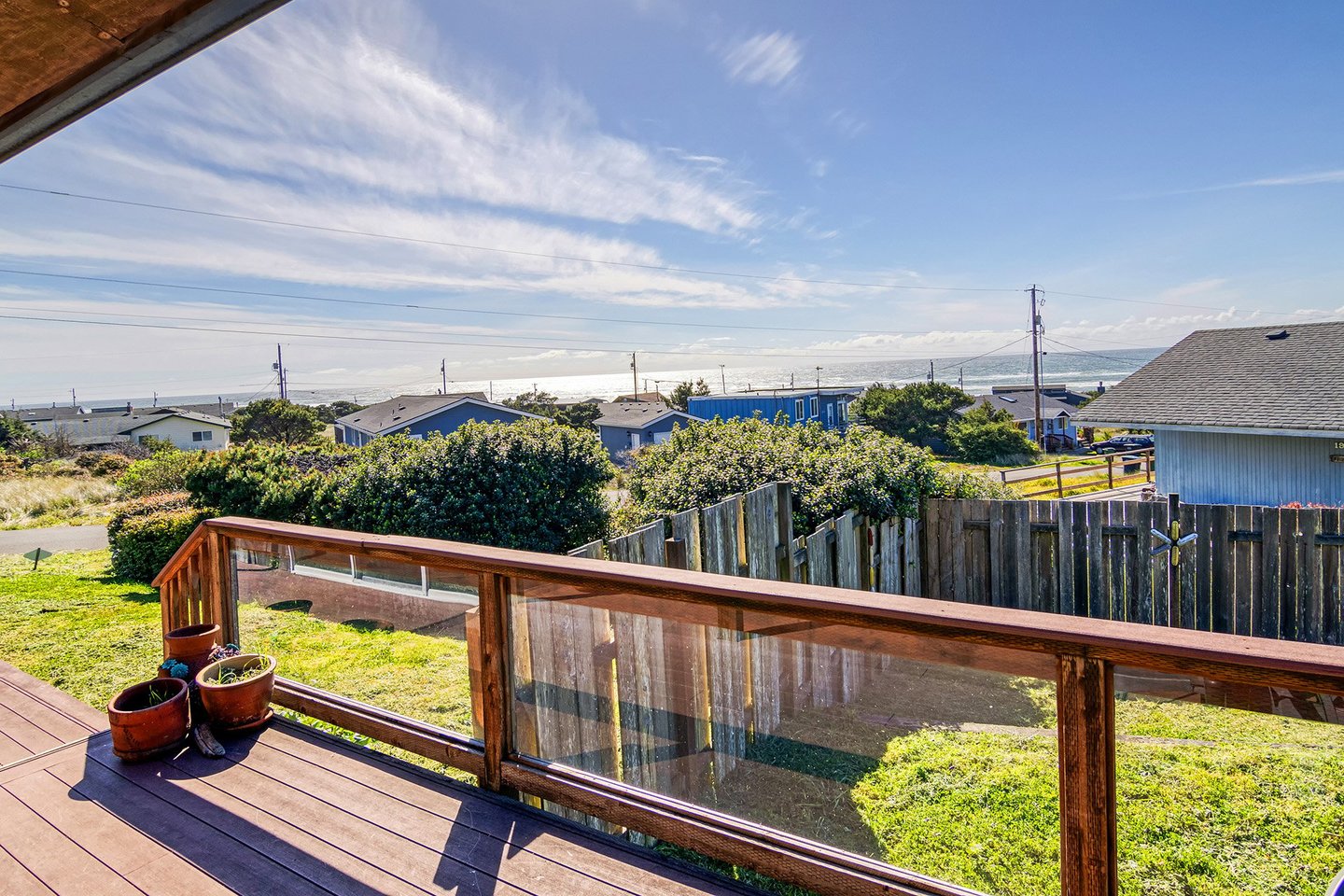 The deck allows for expansive ocean views.