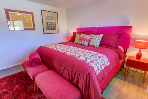 King size bed offers a good nights sleep in the red room.