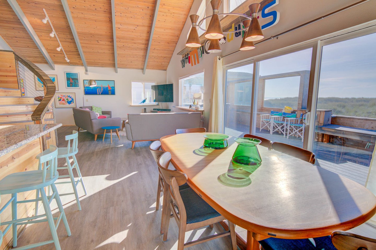 A lot of windows let the light in to the open concept living area.