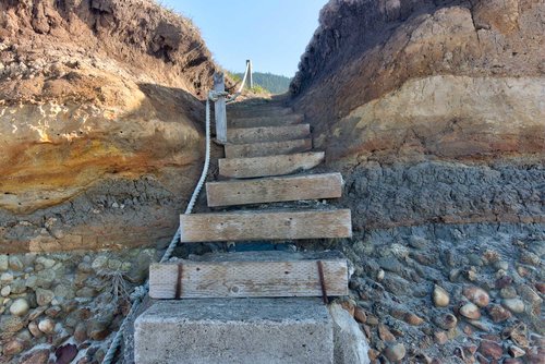 The stairs down to the beach give you great access to looking for shells and agates.