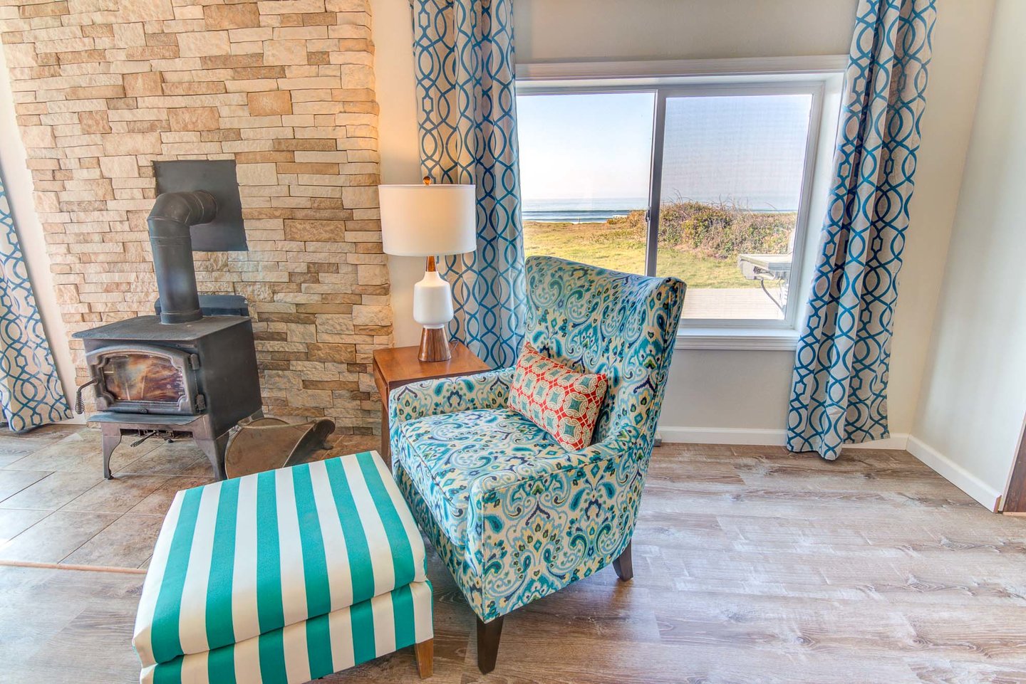 Cozy up to the wood burning stove with a good book!