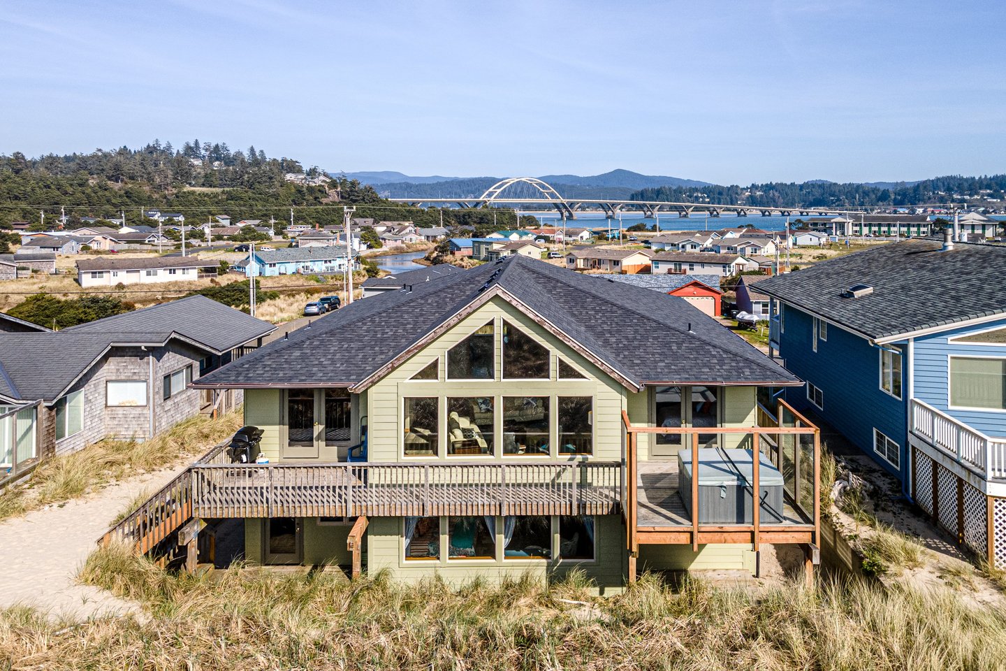 This large home sits right on the sand.