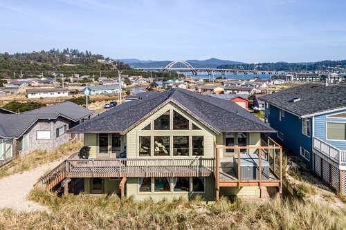 This large home sits right on the sand.