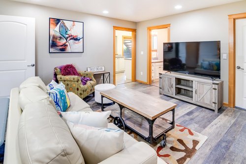 Let the kids watch their own movie in this entry level family room.
