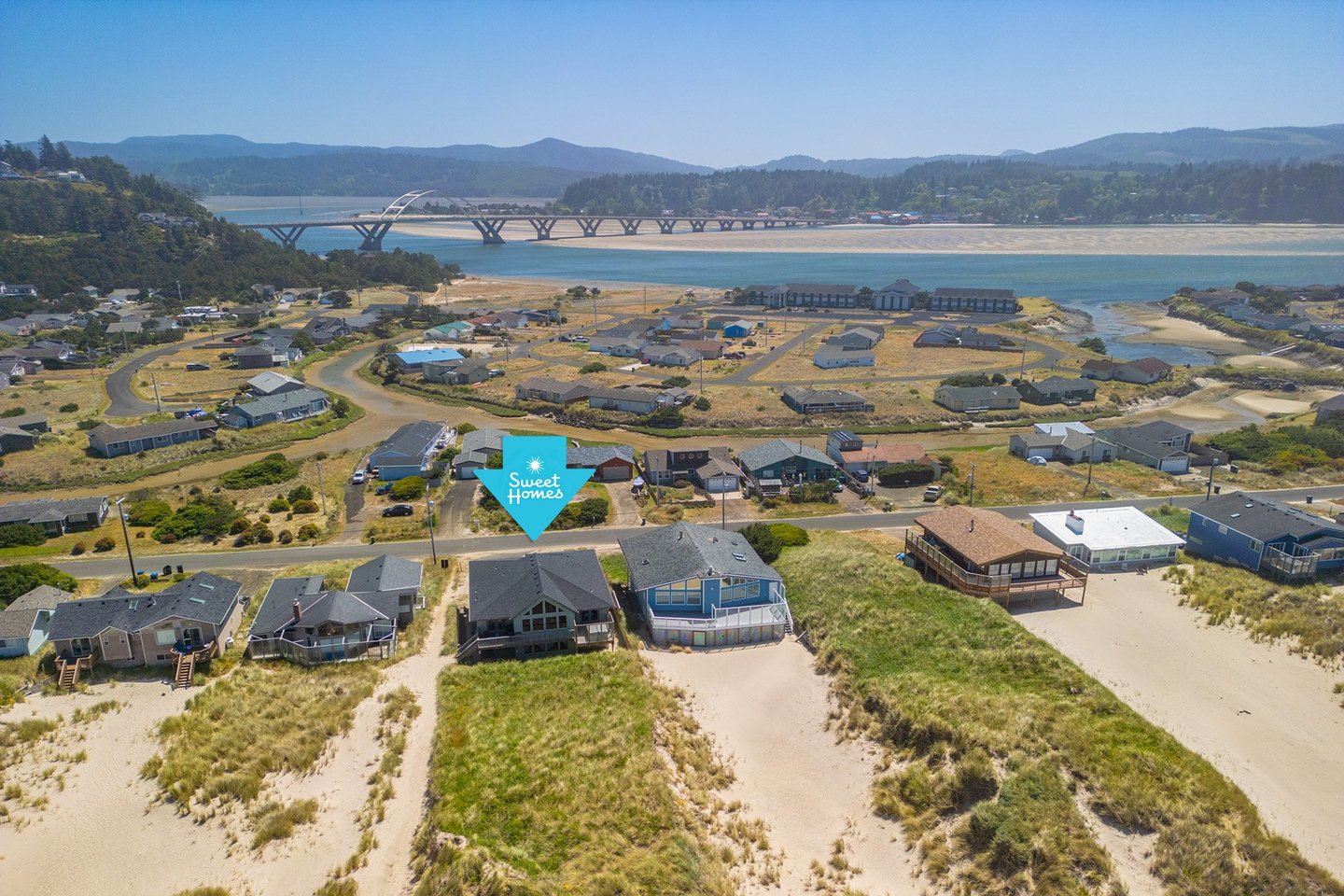 The Bayshore community sits between Alsea Bay and the Pacific Ocean.