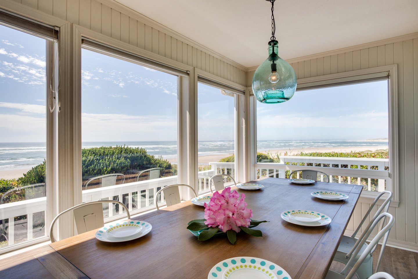 Large table with fantastic views of Alsea Bay or the Pacific Ocean.