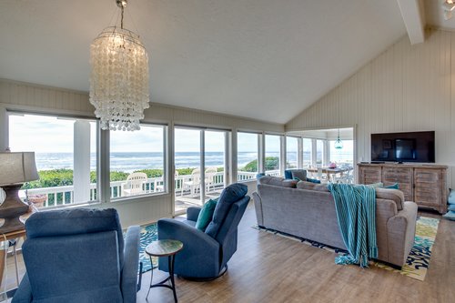 Bright, airy and colorful with multiple seating areas