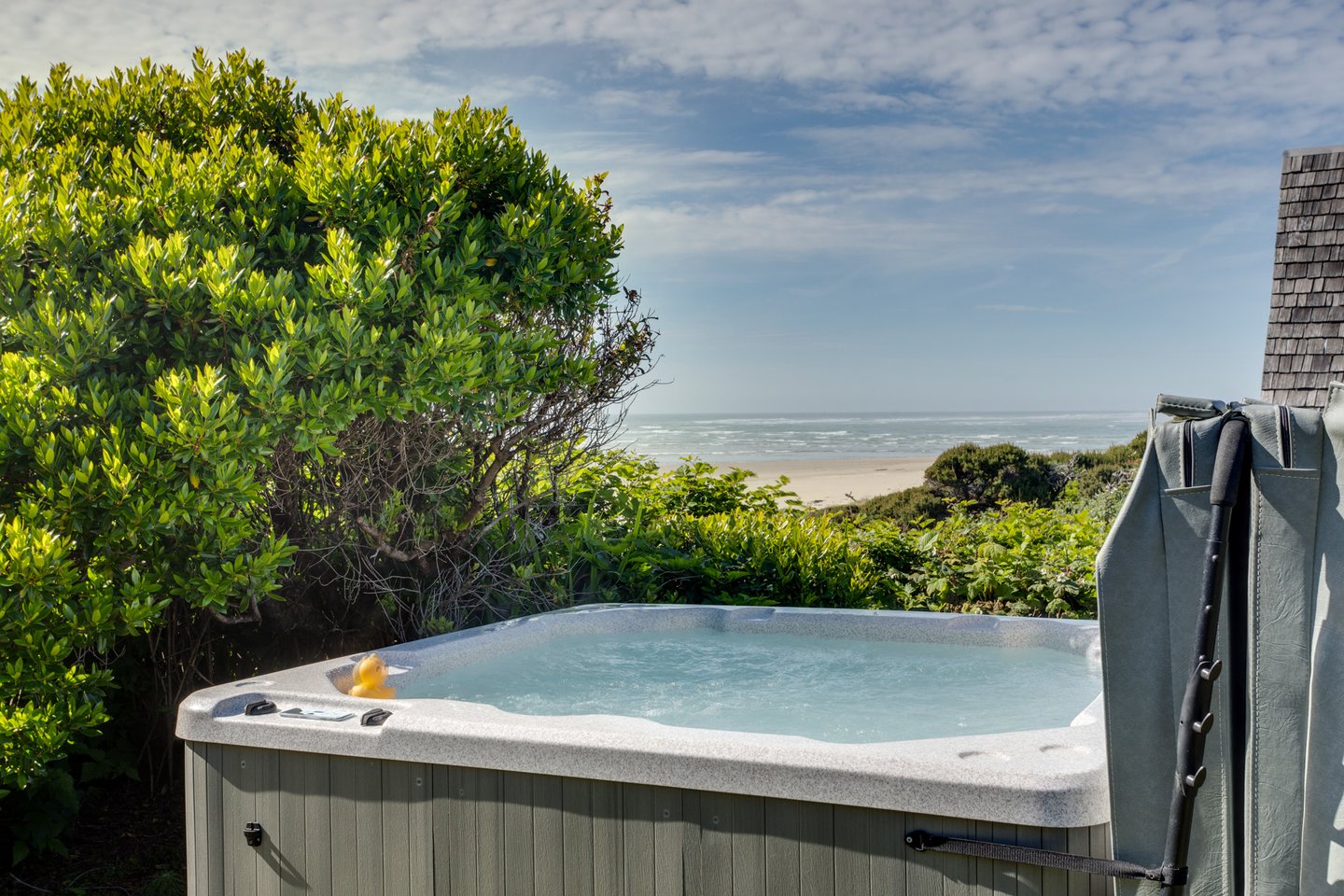 Soak away the hours while enjoying the view from the hot tub.