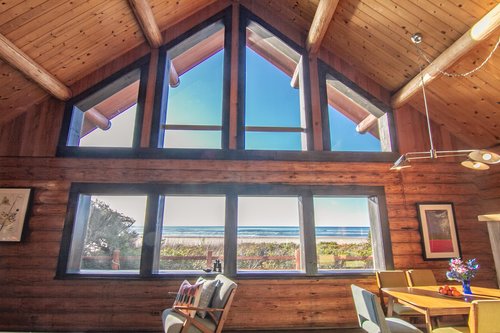 Amazing ocean views in this mid-century modern log cabin.