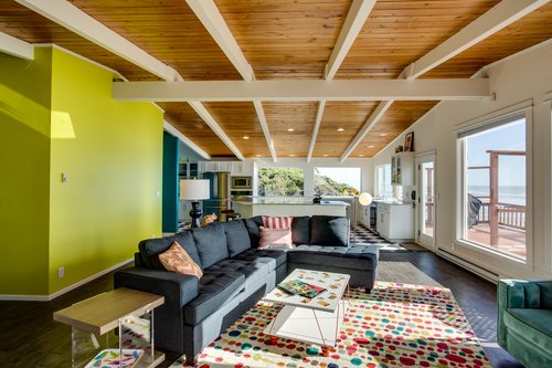 Large spacious room with vaulted ceilings.