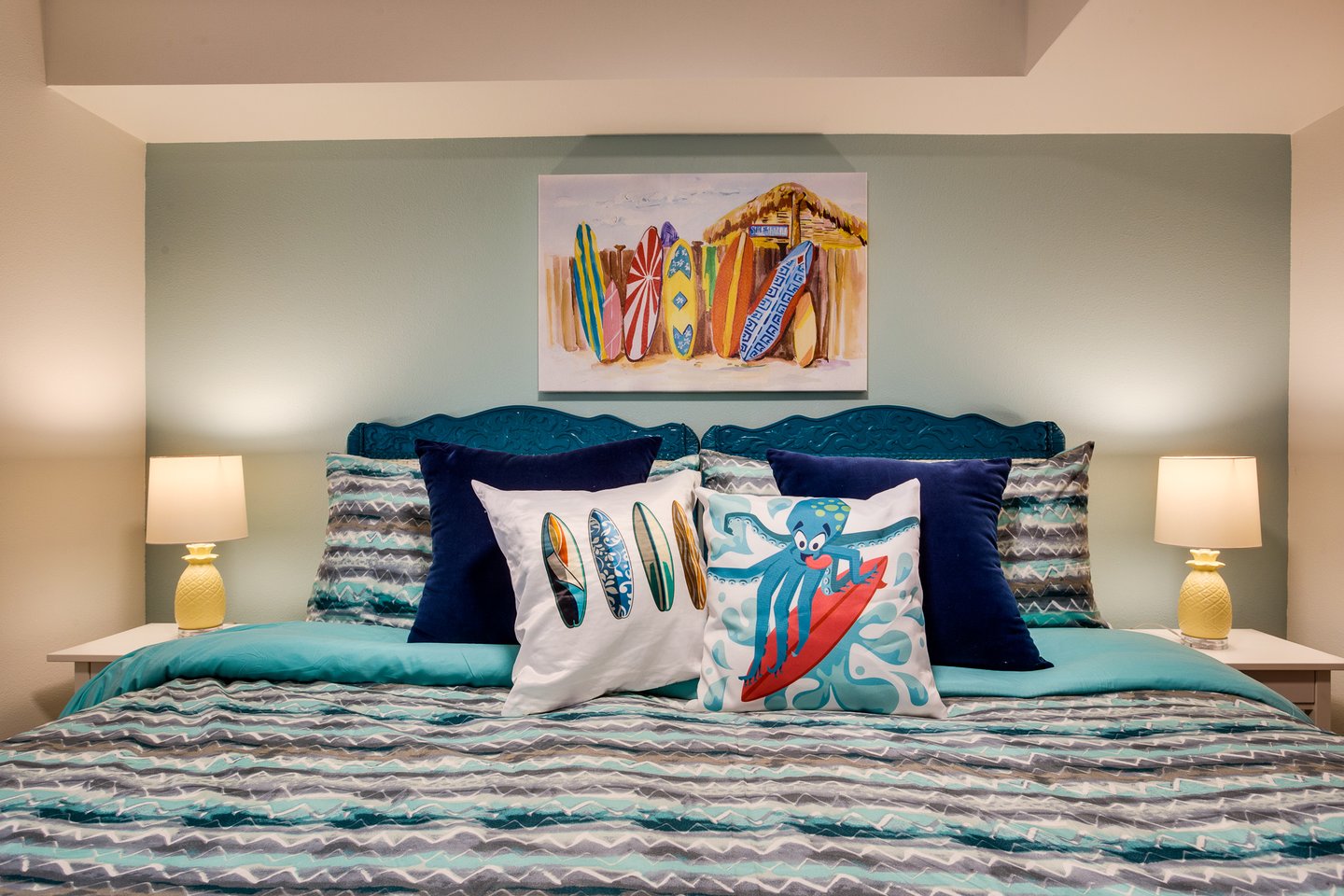 Dream about surfing in this cozy room with king bed.
