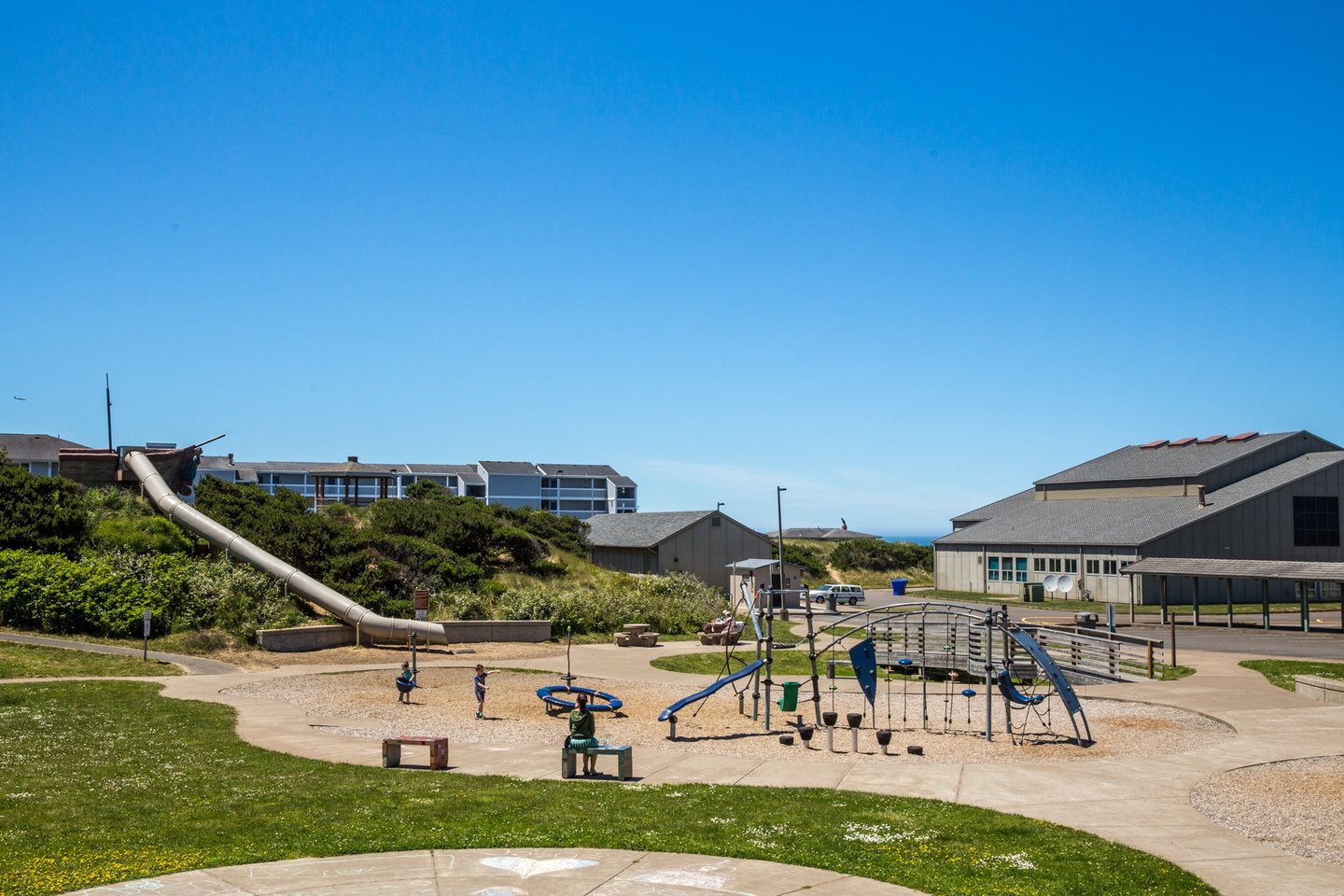 Coast Park is between the Nye Beach Townhomes and the Performing Arts Center.