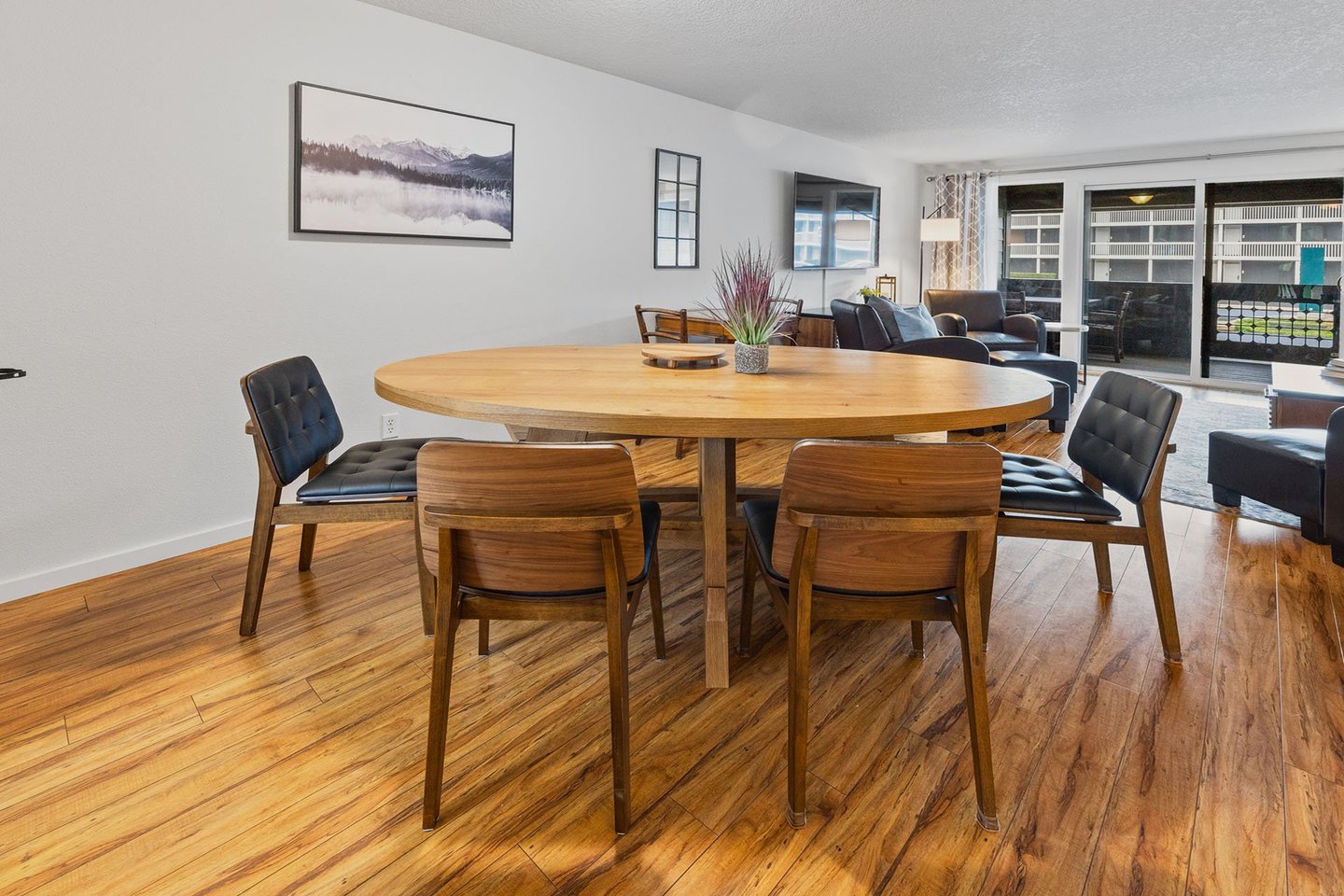 Dining for six is available in this living/dining great room.