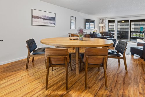 Dining for six is available in this living/dining great room.