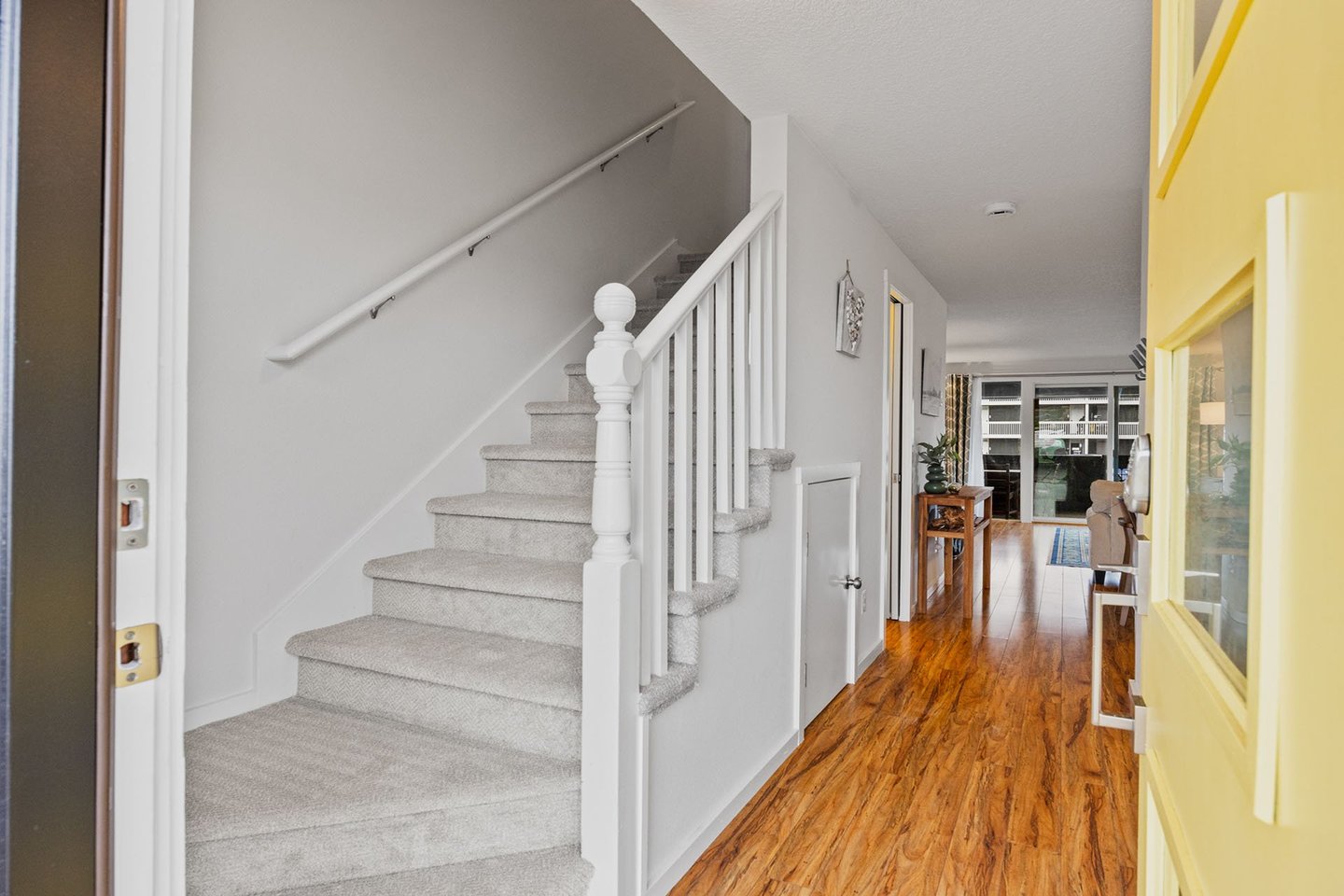 Up the stairs to two bedrooms and a bath.