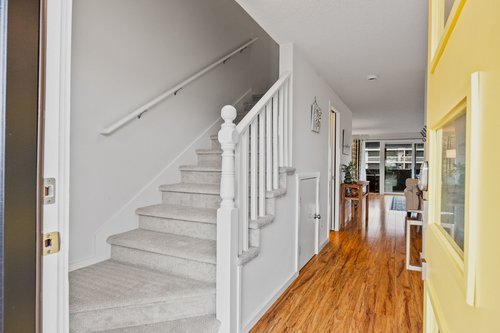 Up the stairs to two bedrooms and a bath.