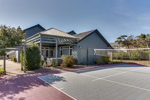 Roll out your yoga matt on the court behind the covered patio.