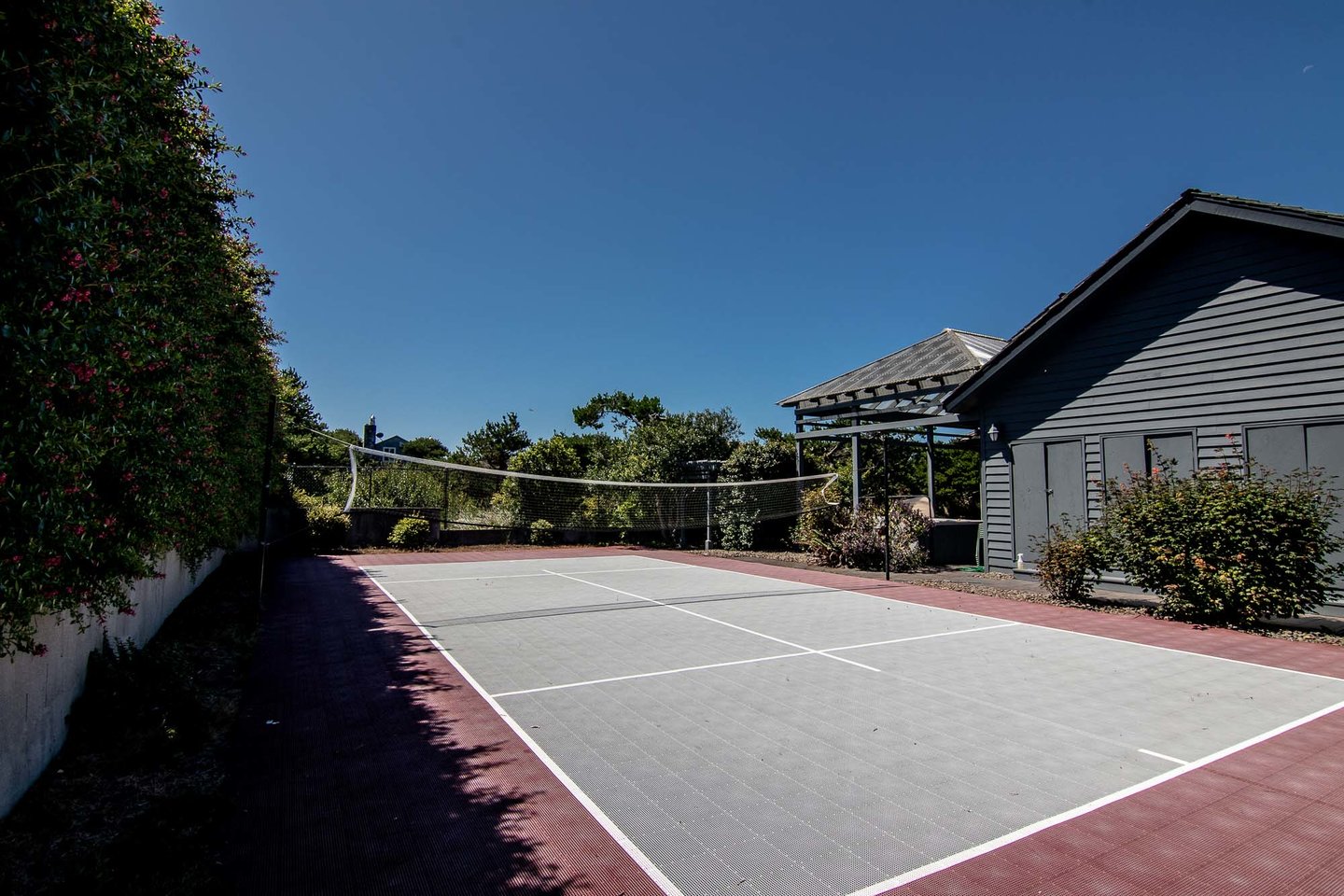 The sport court can add loads of fun for playing badminton, tennis or even volleyball!