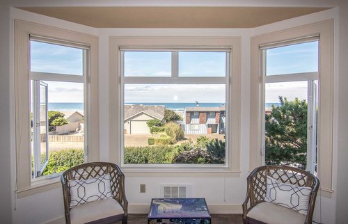 Bright and airy, with seating by the bay window, you will enjoy watching the ocean.