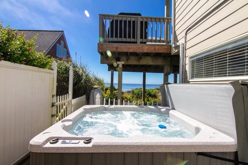 The private hot tub is perfect for relaxing.