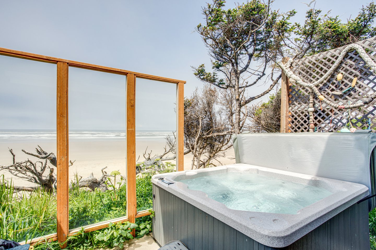 Relax in the hot tub after a long day of exploring.
