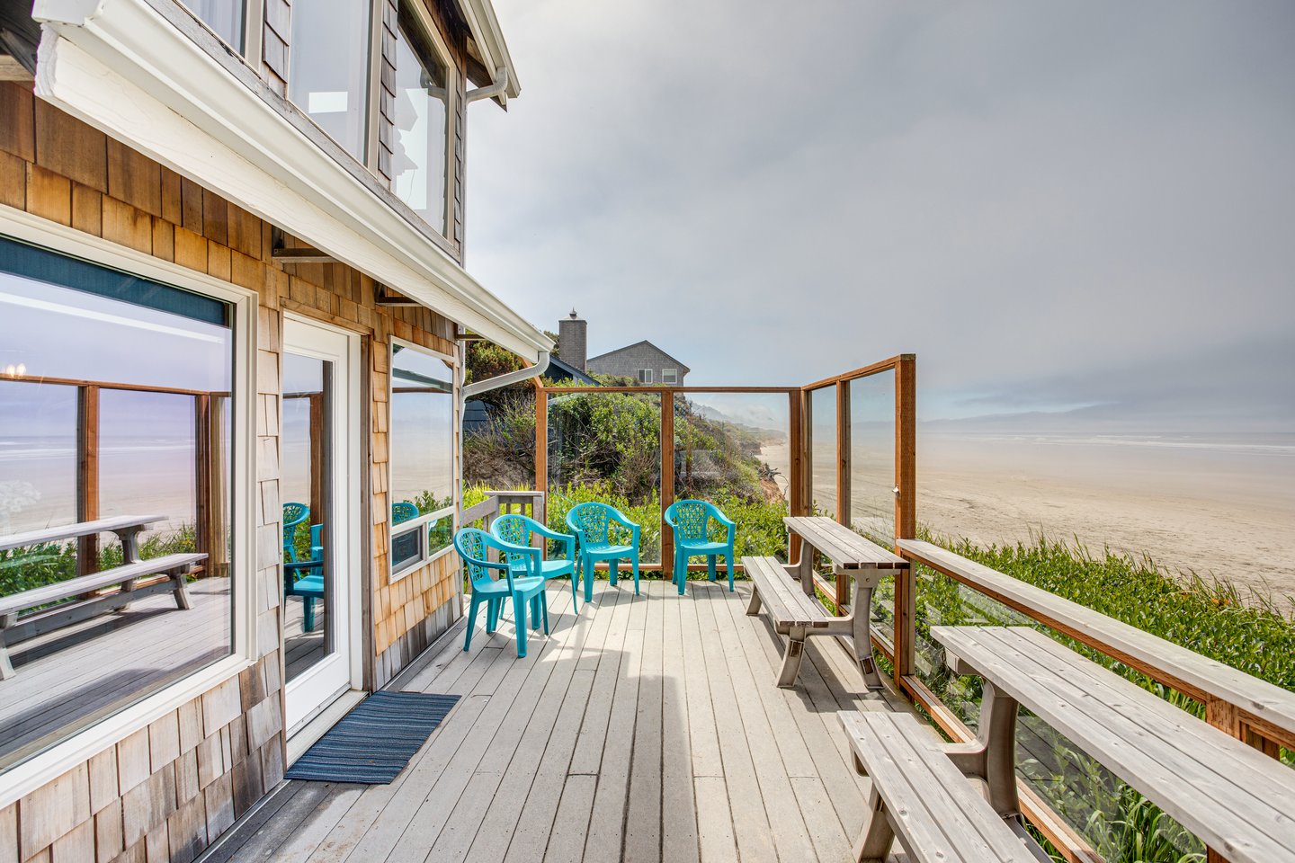 Sit on the protected deck to enjoy the ocean moods.