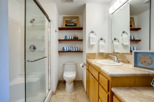 Lots of countertop space to get ready in the main floor bathroom.