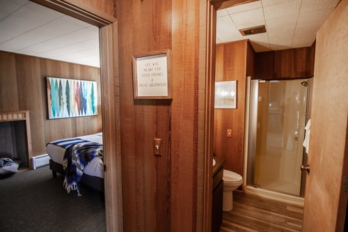 The main floor bedroom and bathroom.