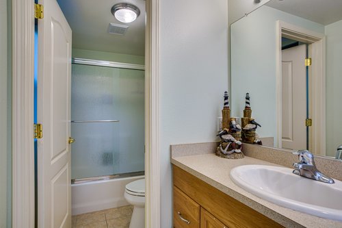The main floor bathroom next to the bedroom.