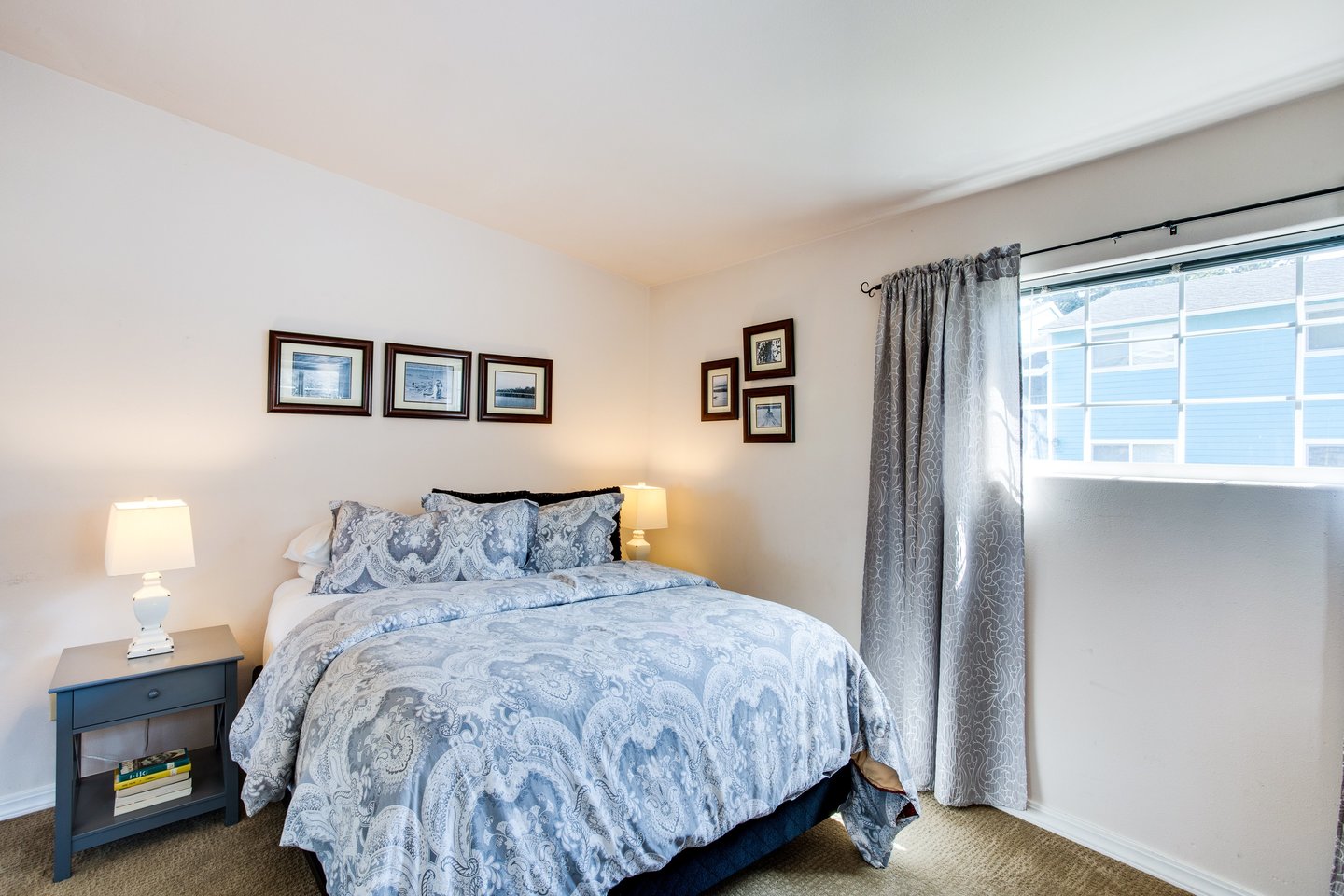 A cozy and comfy queen bed is a great way to end the day.