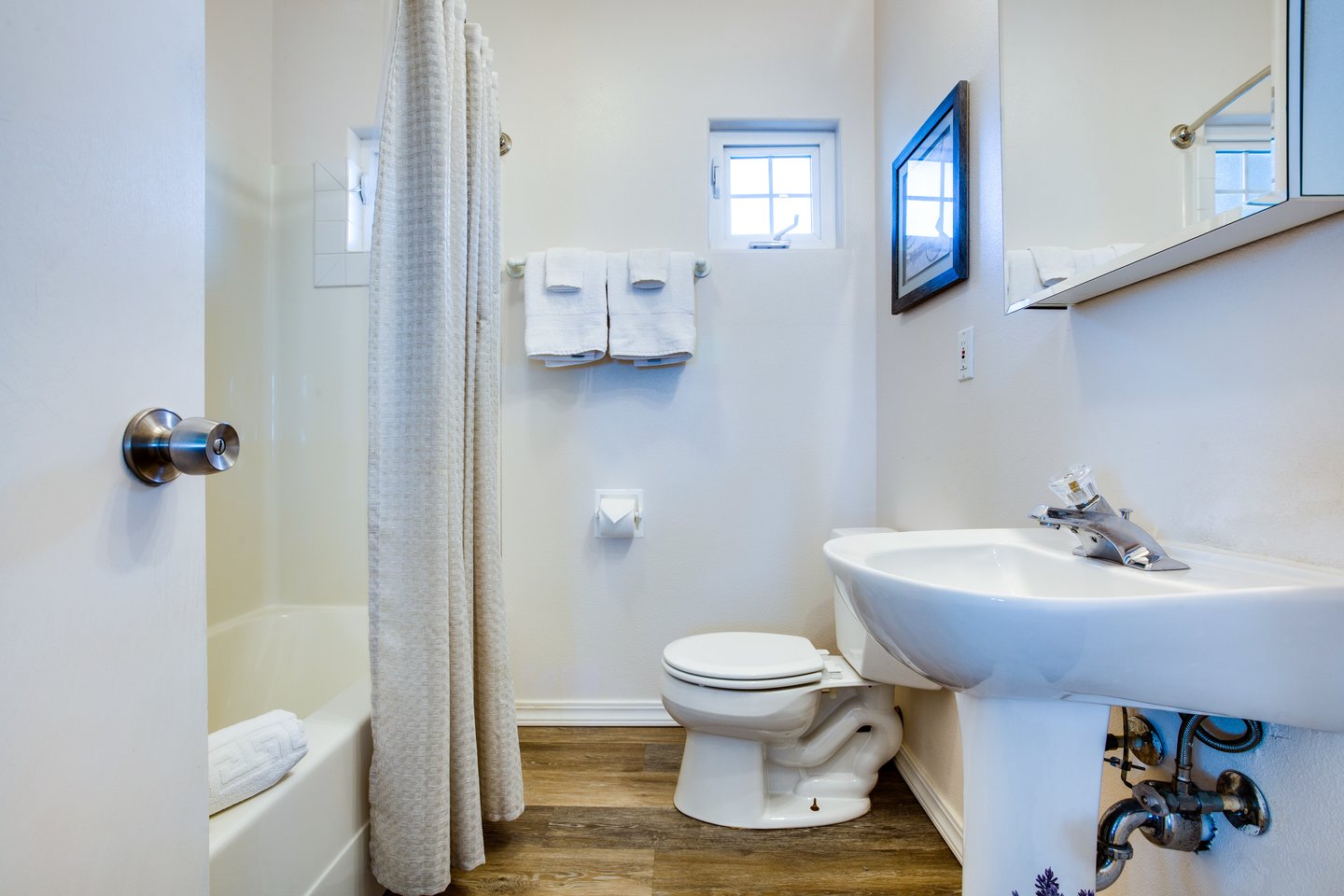 The master bedroom has its own bathroom.