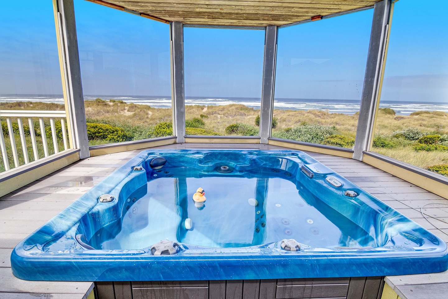 The enclosed hot tub is the perfect way to end the day.