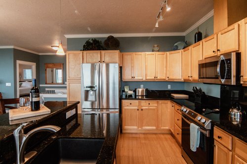 The spacious kitchen is great for preparing dinner together.