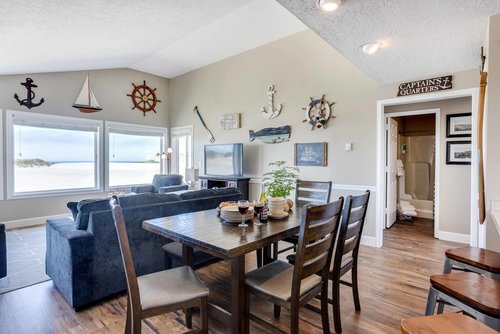 Enjoy your favorite meal or a board game at this large table.