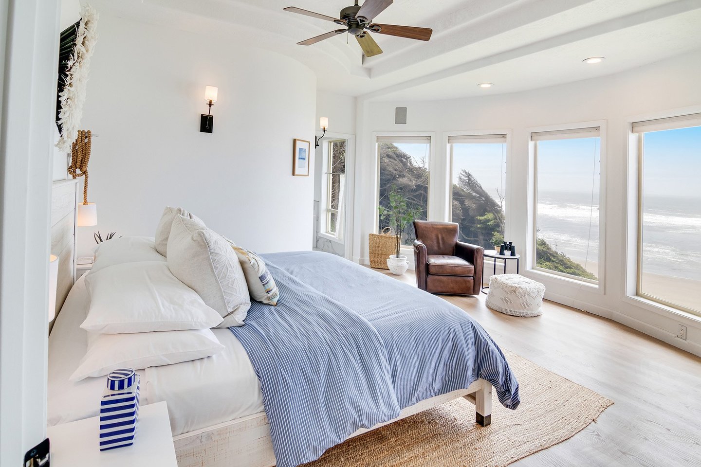 Enter in to the primary bedroom with expansive ocean views.